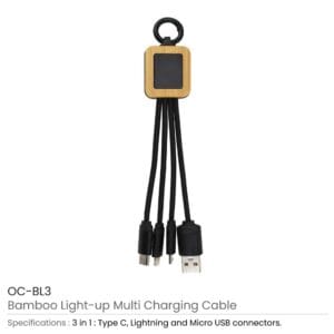 Bamboo Light Up Logo Multi-Charging Cables - Image 3
