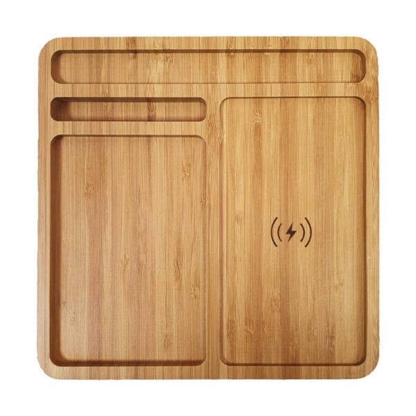 Bamboo 15W Wireless Desk Fast Charging Pad and Organizer