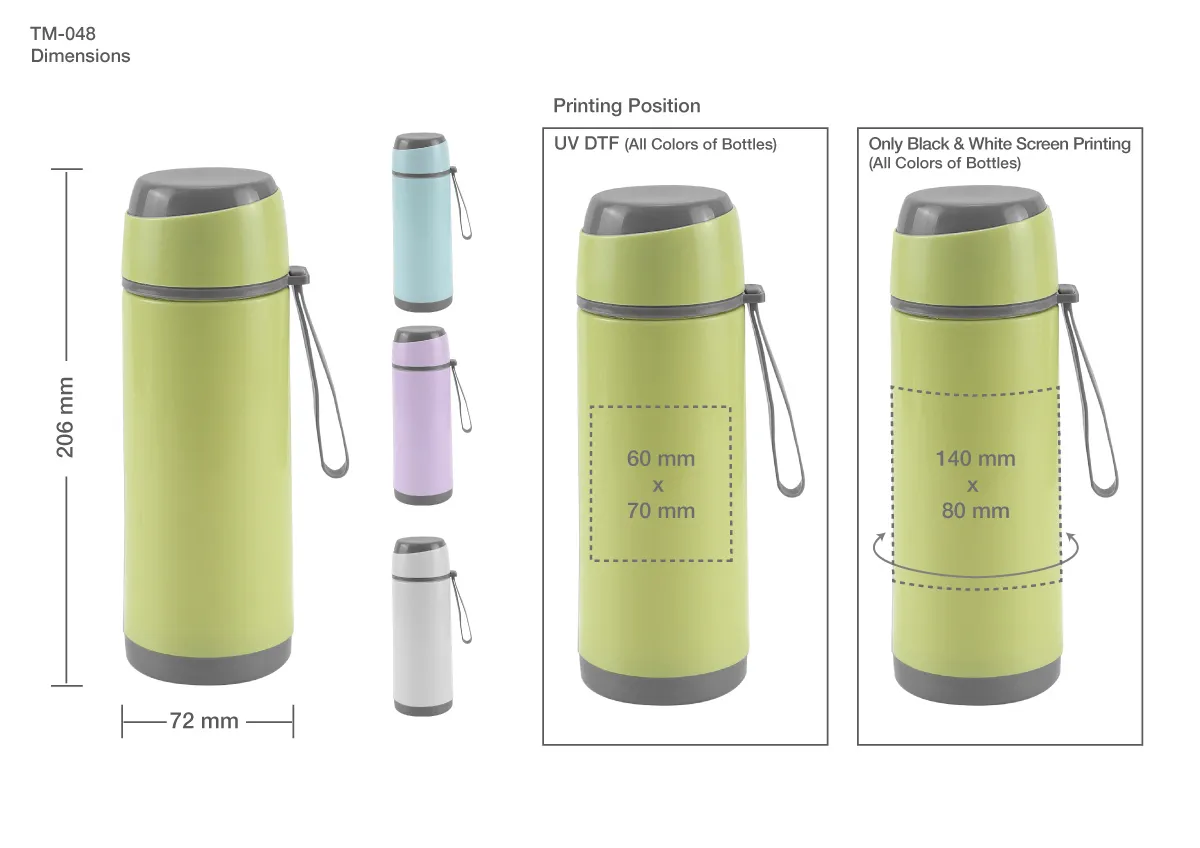 Sports Glass Bottles 500ml Twist off Lid and Carry Handle 1 Bottle TM 048 Printing Details