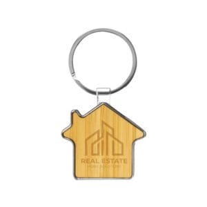 Bamboo & Metal Keychain House Shaped - Image 2