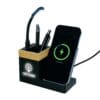 Bamboo Pen Holder with 15W Wireless Charger & LED Logo - Image 2