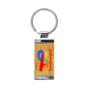 Rectangular Bamboo & Metal Keychains - Image 2