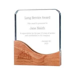 Square Crystal Awards with Wooden Base - Image 2