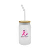 Glass Bottle with Straw and Breast Cancer Awareness Logo