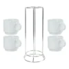 Ceramic Coffee Cups Set 4Pcs in Silver Metal Rack - Image 4