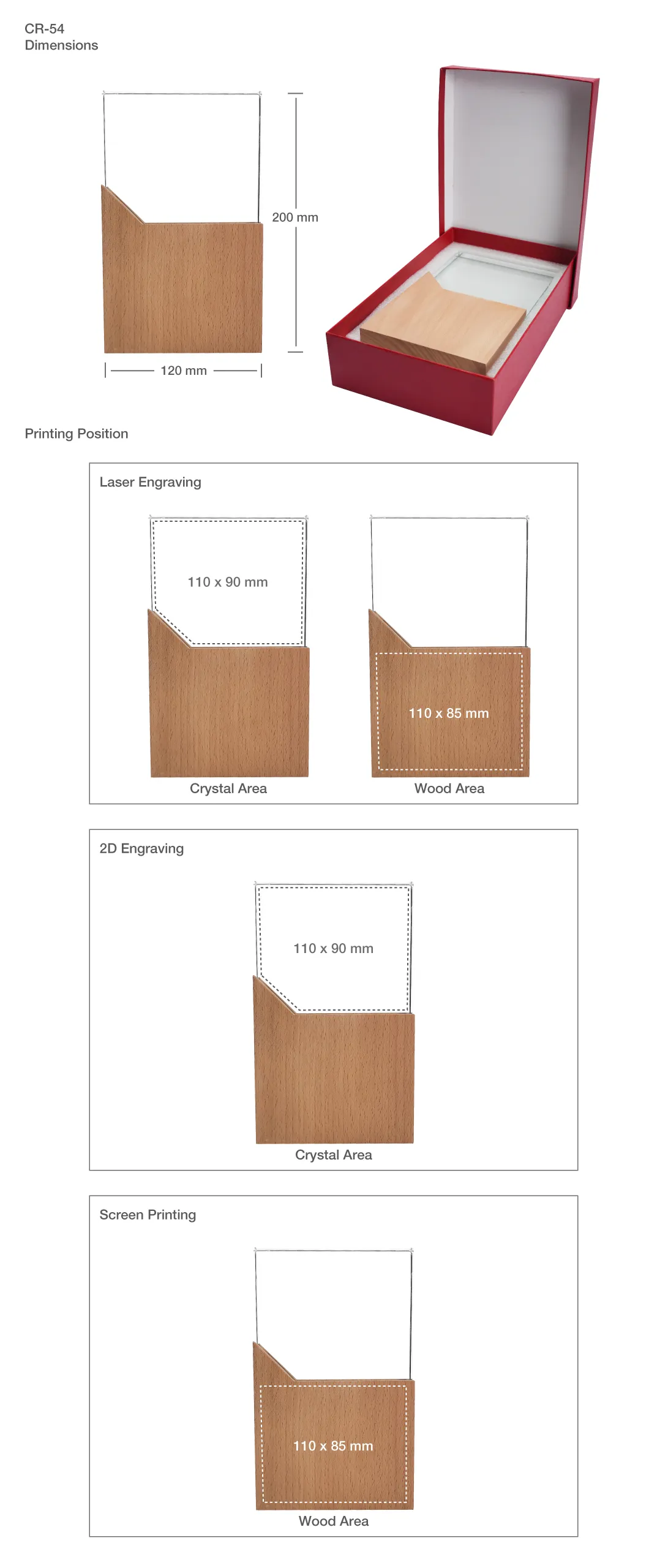 Wood and Crystal Awards 1 Crystal Award CR 54 Printing Details