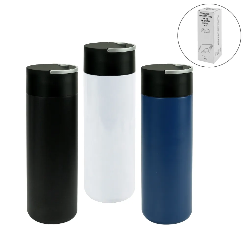 Double-Wall-SS-Bottles-TM-072-Blank Double Wall SS Bottle, Twist-off Lid with Phone Holder 600 ml - Image 1