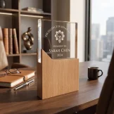 Rectangle-Shaped Wood and Crystal Awards with a Box - Image 2