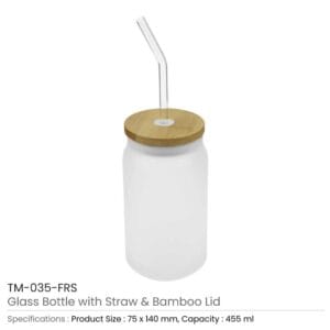 Glass Bottle with Straw and Bamboo Lid - Image 3