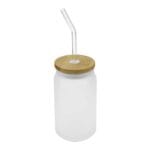Glass Bottle with Straw and Bamboo Lid
