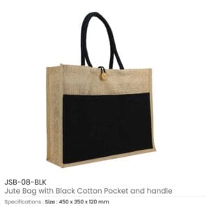 Jute Bag with Black Cotton Pocket and Handle - Image 3