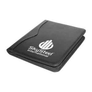 Leather Zipper Portfolio with Memo Pad, Card Slots & Calculator - Image 2