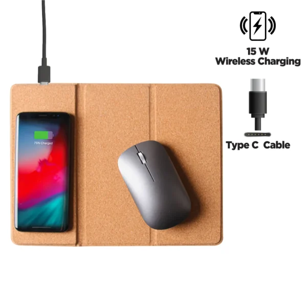 Cork Foldable Mousepads with 15W Wireless Charging Type C