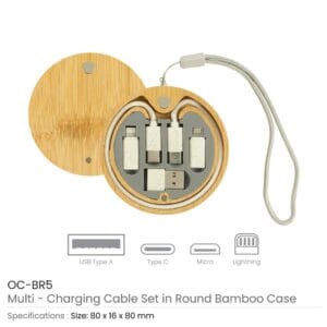 Multi-Charging Cable Set in Round Bamboo Case - Image 3