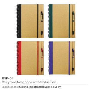 A5 Recycled Spiral Notebook with Stylus Pen & Elastic Band - Image 4