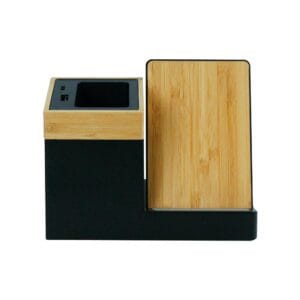Bamboo Pen Holder with 15W Wireless Charger & LED Logo - Image 4