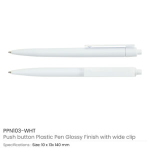 Plastic Pens White Color, Push Button, Wide Clip - Image 3