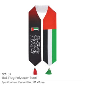 UAE Flag Scarf with Arabic Writing, Red & Green Tassel - Image 3