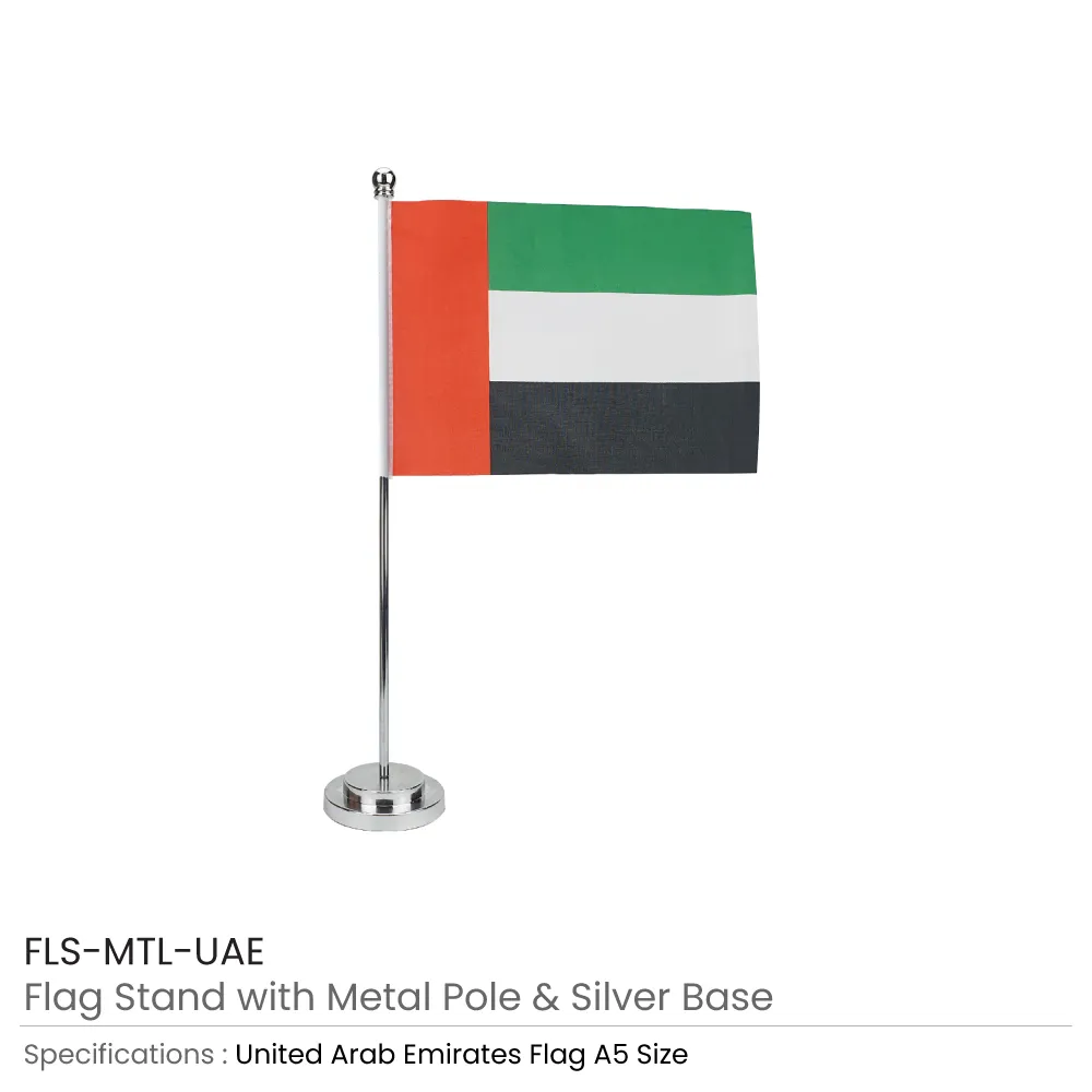 UAE-Flag-with-Metal-Pole-FLS-MTL-UAE Flag with Metal Pole & Silver Plated Plastic Base - Image 4