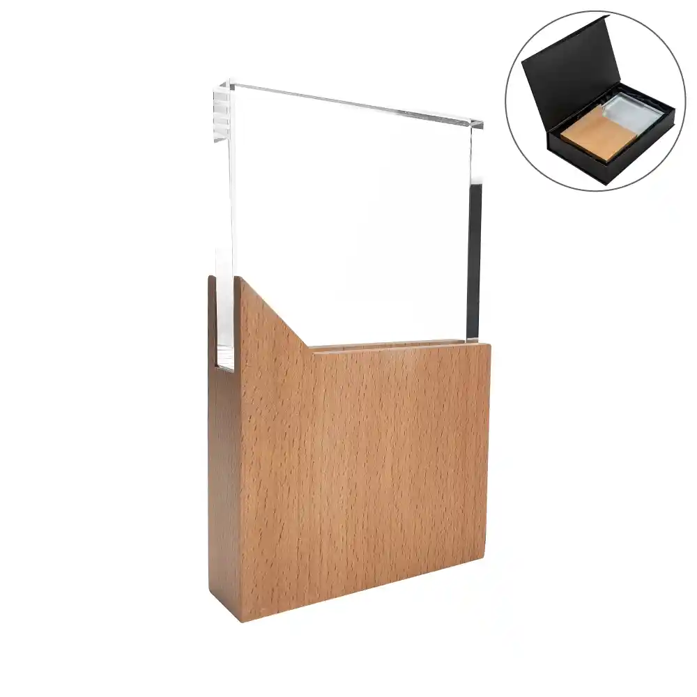 Wood-and-Crystal-Award-CR-54-Blank Rectangle-Shaped Wood and Crystal Awards with a Box - Image 1