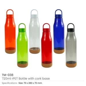 rPET Bottles with Cork Base, Twist-off Lid, Handle, 720ml - Image 3