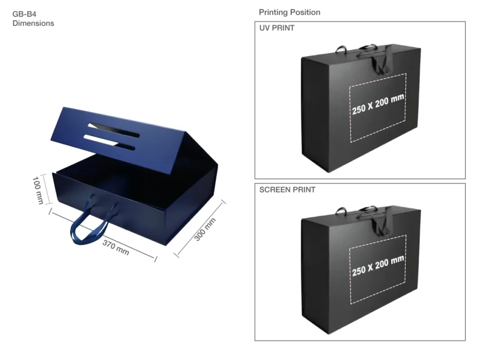Foldable Gift Box with Magnetic Closure & Ribbon Handle 1 Foldable Gift Boxes GB B4 Printing Area Details