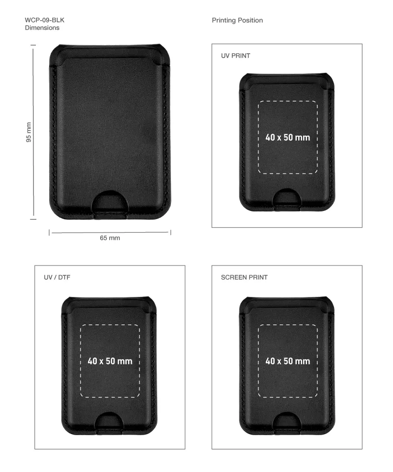 Magsafe Wireless Charger 15W with Phone Stand & Card Slot - PU Leather 1 Magsafe Wireless Charger WCP 09 BLK Print Details