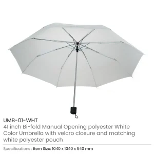 Bi-Fold Umbrella in White with Velcro Closure and Pouch - Image 3