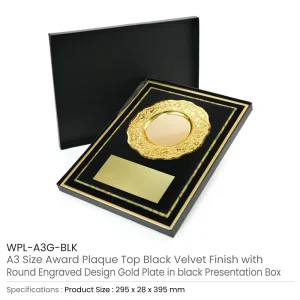 Aluminum Award Plaque A3 Size with Stand & Gold Plate in Presentation Box - Image 3