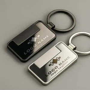 Metal Keychain Rectangle Gun Metal Matte Finish Plate - Image 2