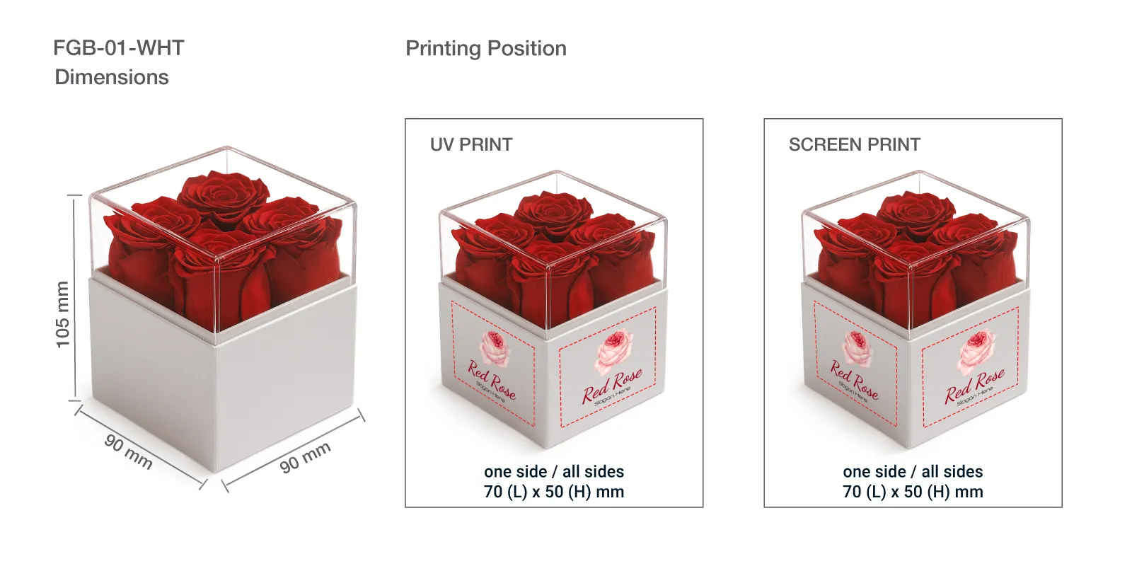 Forever Rose Flower Gift Box FGB 01 WHT Printing Details