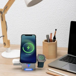 3-in-1 Rotating Wireless Charging Station 15W Fast Charging - Image 2