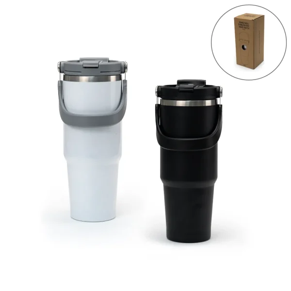 Tumbler with Handle and Straw SS Double Wall 900ml