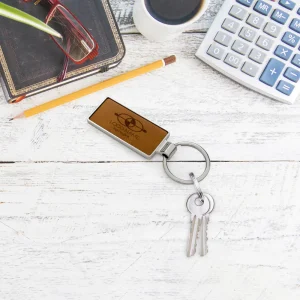 Silver Shiny Metal Keychains with Laserable PU Leather Plate - Image 2