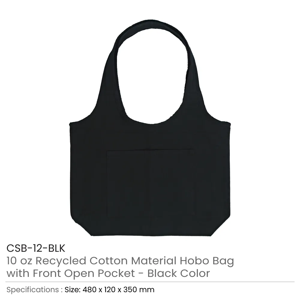 Cotton-Hobo-Bags-CSB-12-BLK Cotton Hobo Bags with Front Pocket, 340 GSM - Image 5