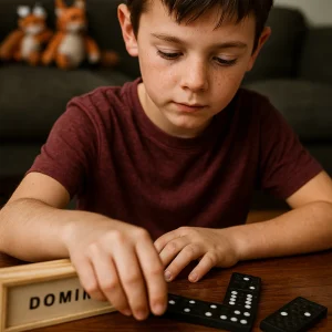 Domino Set Game in Wooden Slide Box – 28 Black Wooden Pieces - Image 2