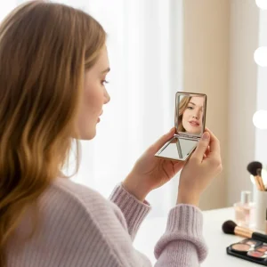 Rectangle Pocket Mirror, Double-Sided Foldable with Cork Finish Cover - Image 2