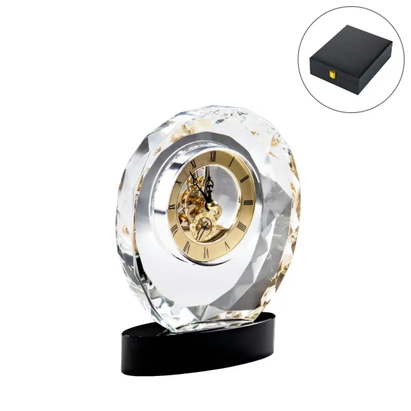Round Crystal Clock Awards with Oval Glass Base in Box