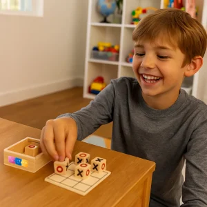 Tic-Tac-Toe Wooden Board Game with Slide Storage Box – 9 Wooden Cubes - Image 2