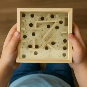 Wooden Maze Board Game with Silver Metal Ball – Labyrinth Balance Puzzle - Image 2