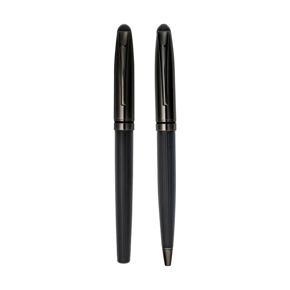 Black-Metal-Pen-Set-PN63-View.webp Black Metal Pen Set with Matte & Glossy Finish in PU Leather Box - Image 6