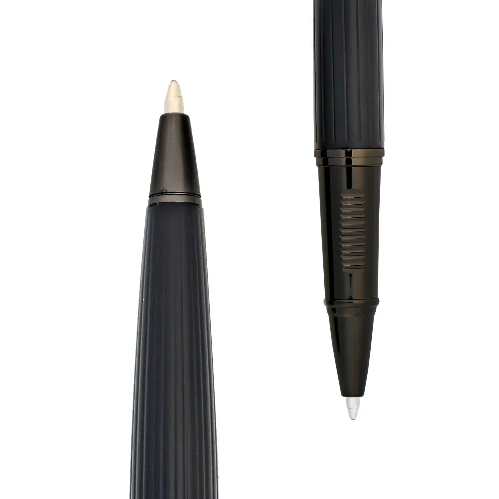 Black-Metal-Pen-Set-PN63-Zoom-View.webp Black Metal Pen Set with Matte & Glossy Finish in PU Leather Box - Image 5