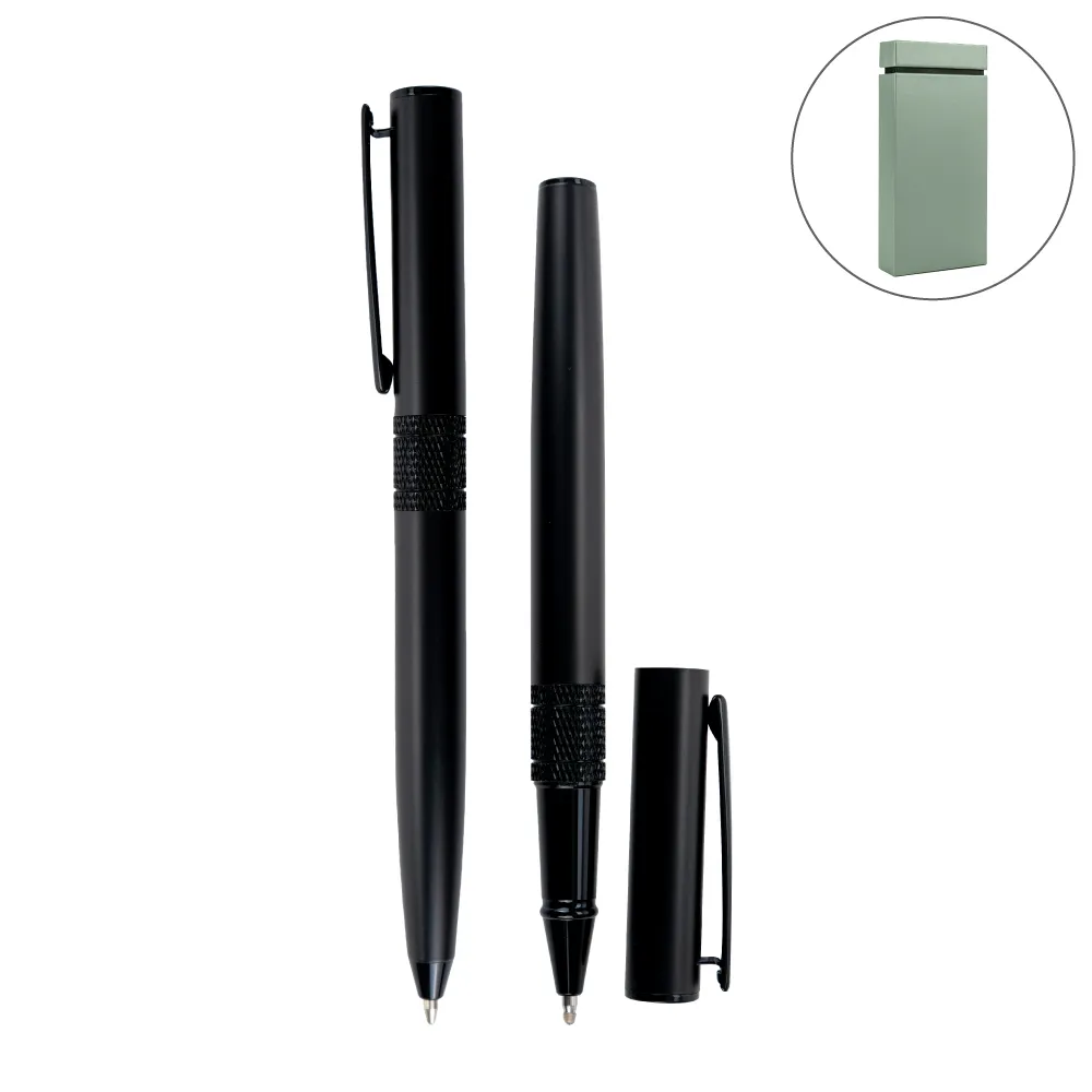 Black-Metal-Pen-Set-PNS64-Blank.webp Black Metal Pen Set with Matte Finish in Hardboard Slide to Open Box - Image 1