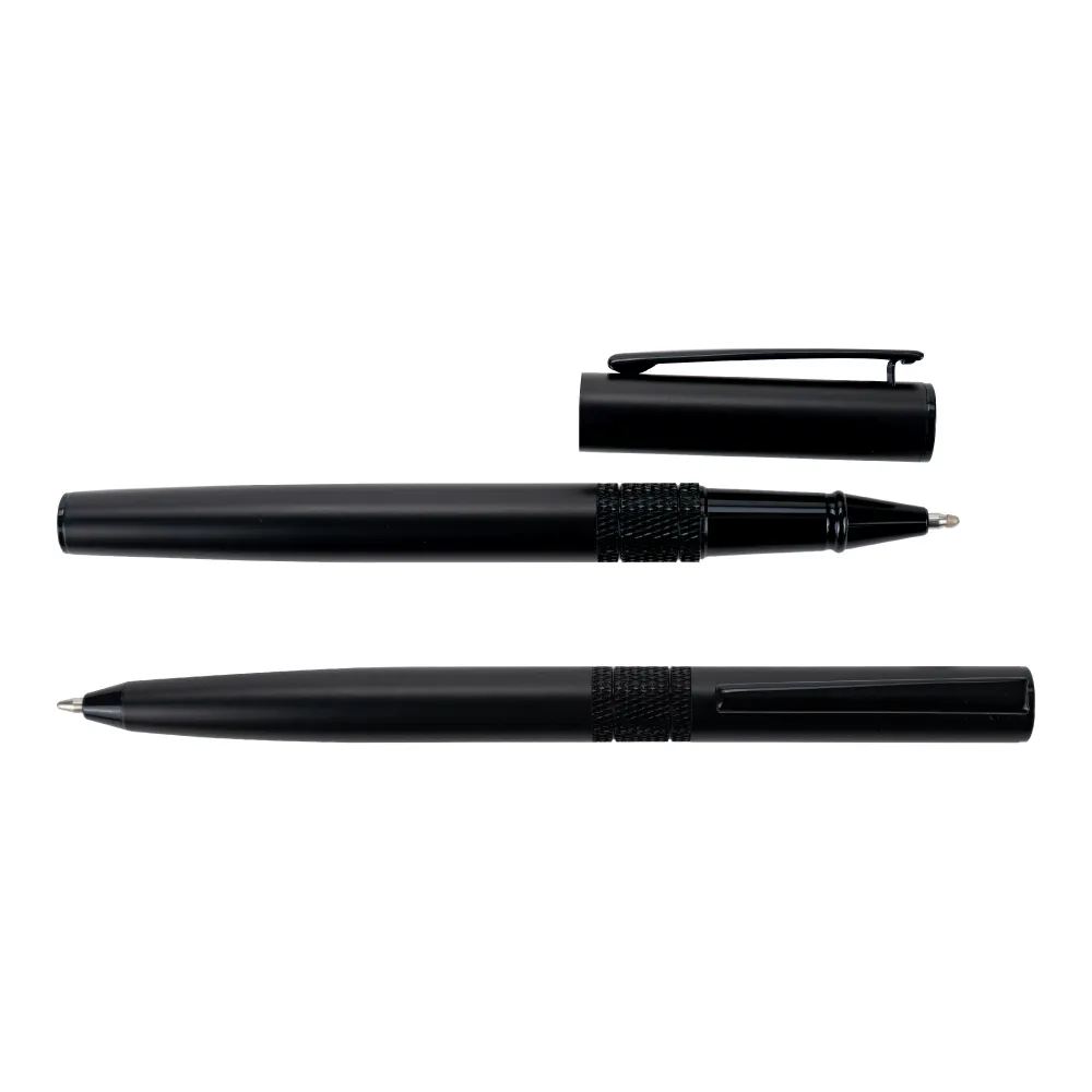 Black-Metal-Pen-Set-PNS64-View.webp Black Metal Pen Set with Matte Finish in Hardboard Slide to Open Box - Image 5