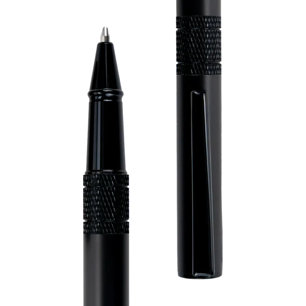 Black-Metal-Pen-Set-PNS64-Zoom-View.webp Black Metal Pen Set with Matte Finish in Hardboard Slide to Open Box - Image 3