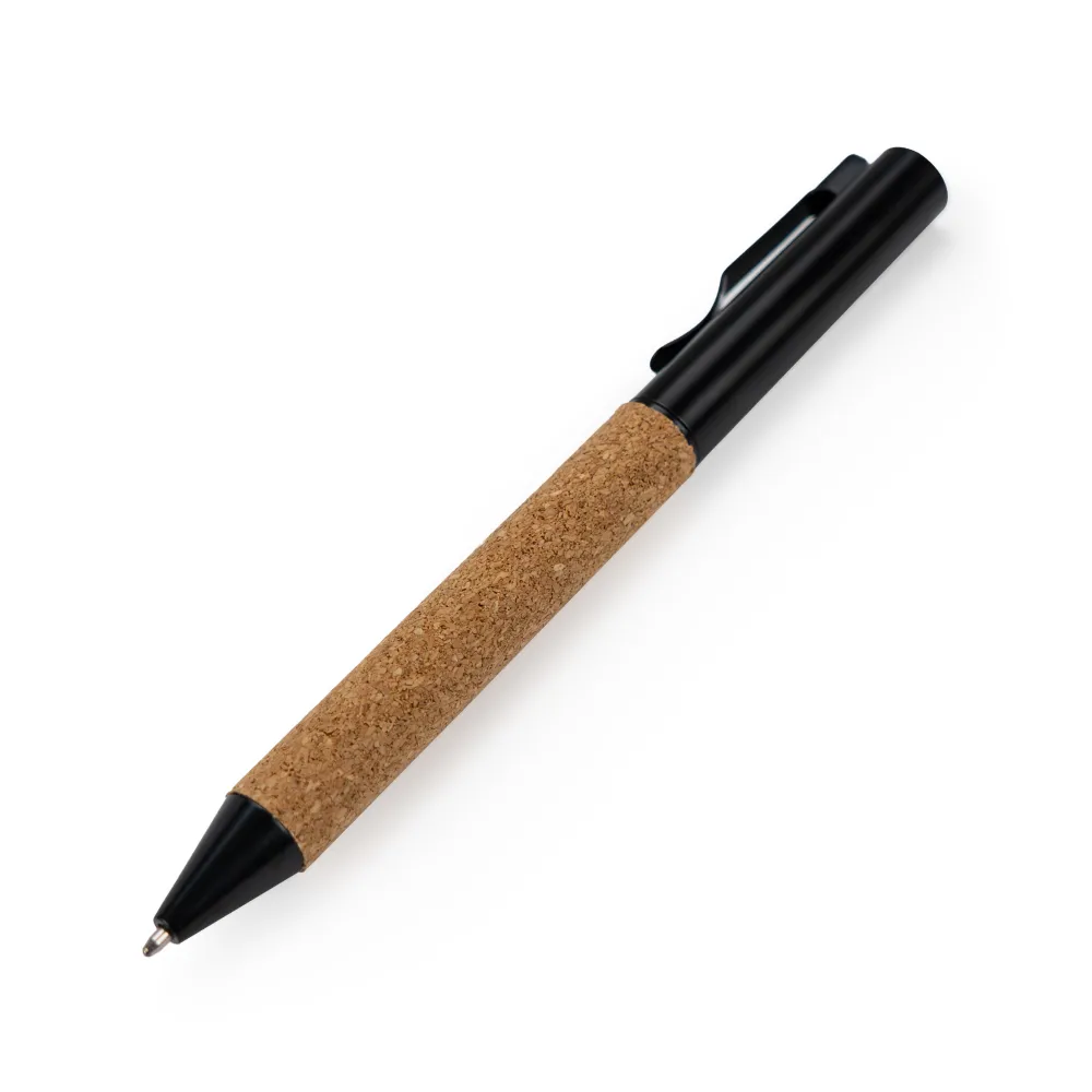 Black-Metal-Pen-with-Cork-Barrel-PN59-CO-Blank.webp Eco-friendly Metal Pens Black with Cork Barrel and Black Ink - Image 1