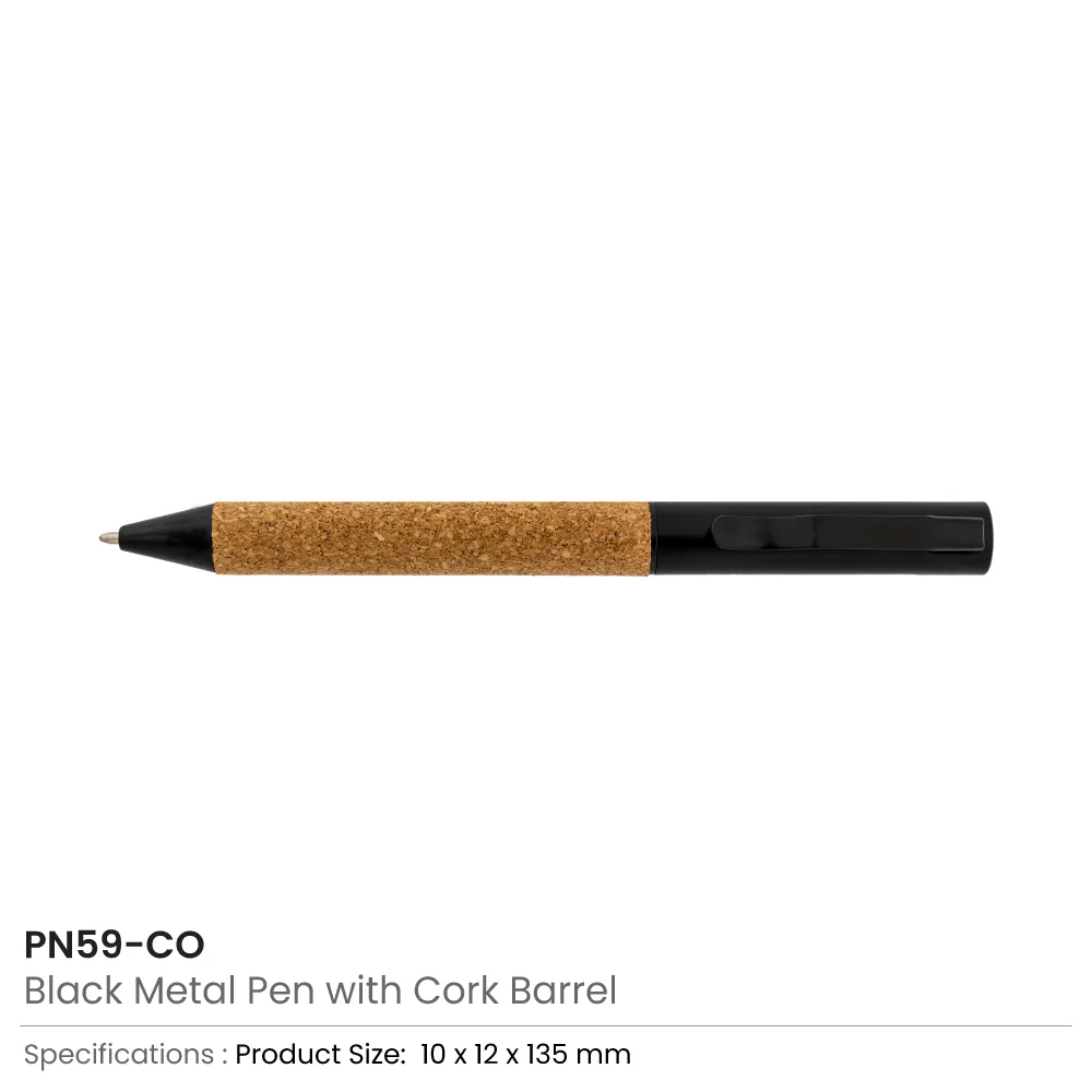 Black-Metal-Pen-with-Cork-Barrel-PN59-CO-Details.webp Eco-friendly Metal Pens Black with Cork Barrel and Black Ink - Image 6