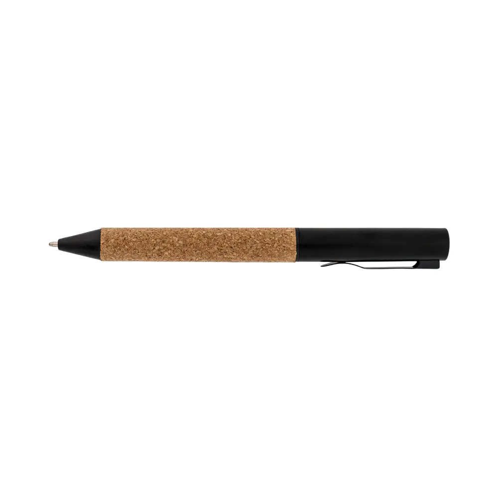 Black-Metal-Pen-with-Cork-Barrel-PN59-CO-Front.webp Eco-friendly Metal Pens Black with Cork Barrel and Black Ink - Image 7