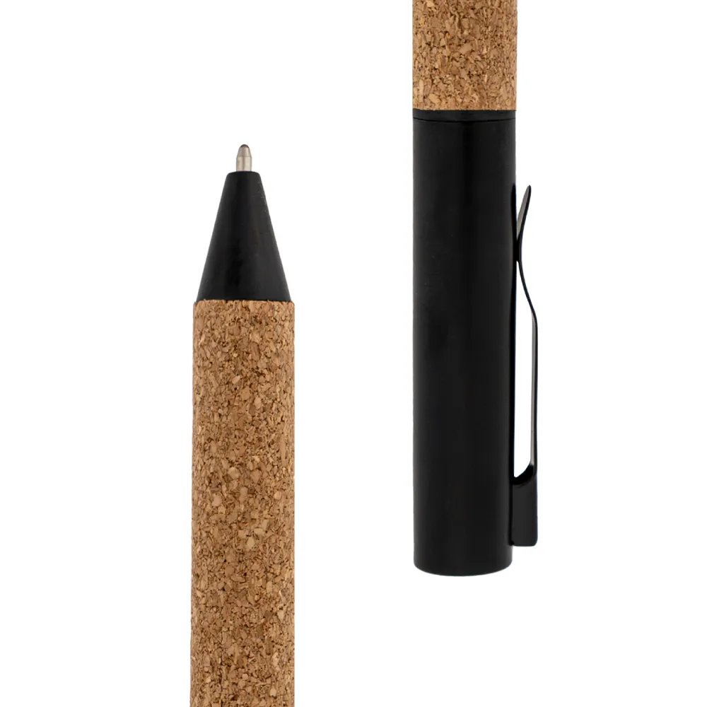 Black-Metal-Pen-with-Cork-Barrel-PN59-CO-Nip-and-Clip.webp Eco-friendly Metal Pens Black with Cork Barrel and Black Ink - Image 3