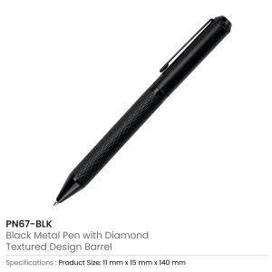Black Metal Pens with Diamond Textured Design Barrel - Image 6